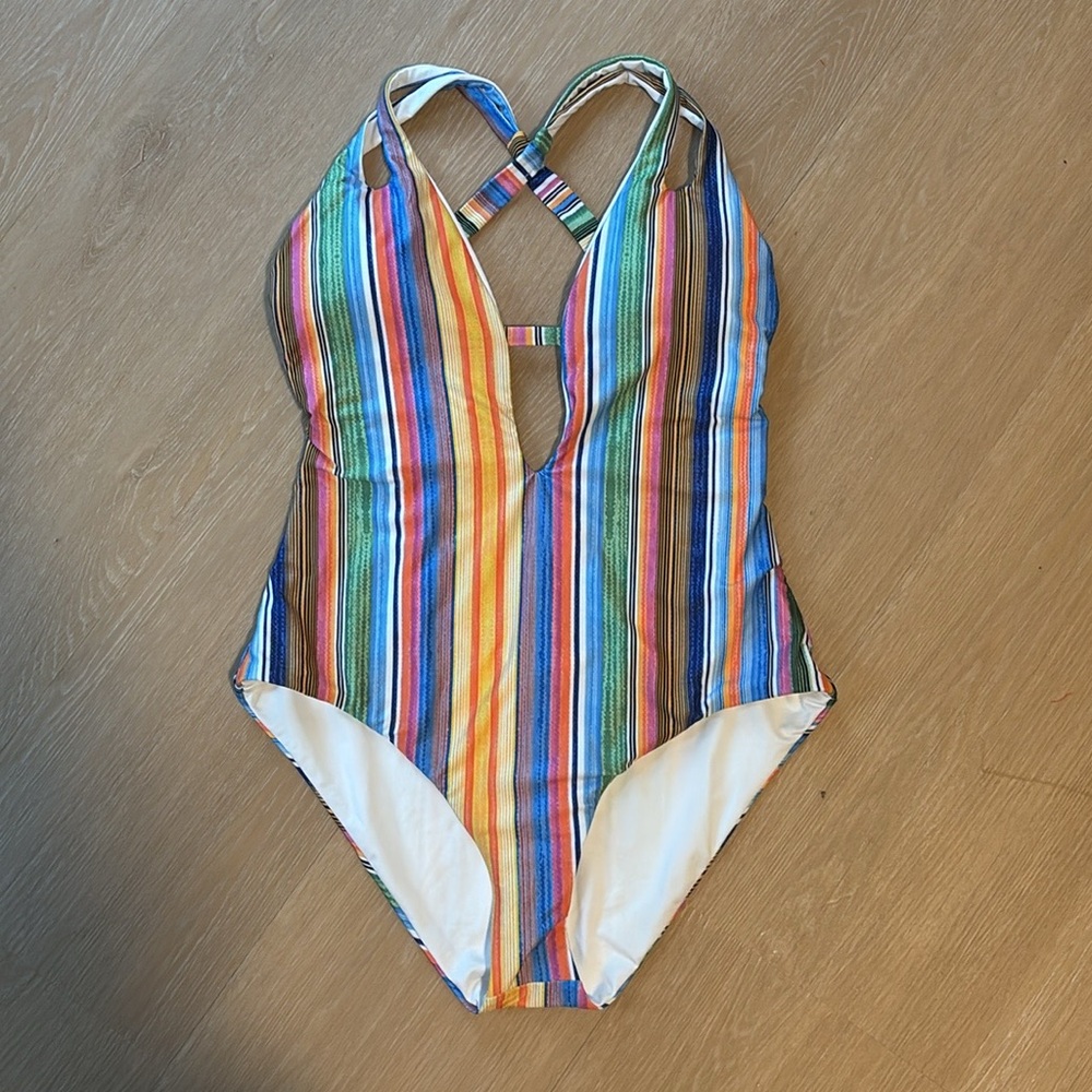 BECCA Multicolor Striped One Piece Swimsuit